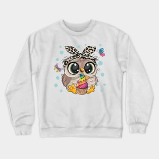 Cute owl with cupcake Crewneck Sweatshirt